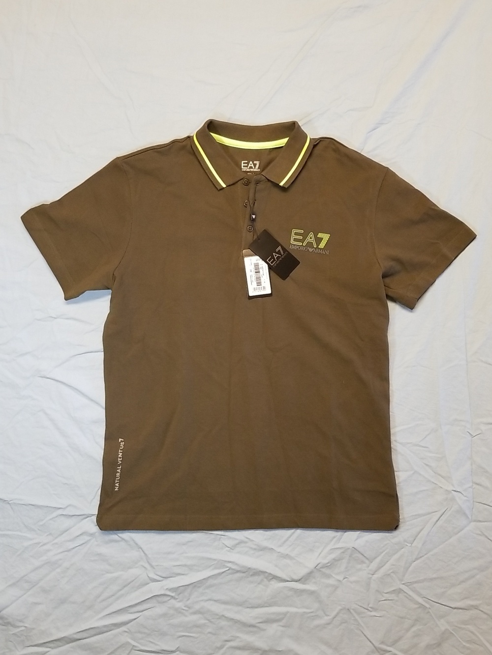 Emporio Armani EA7 Neon Ventus 7 Olive Green 1/4 Button Down Polo Shirt